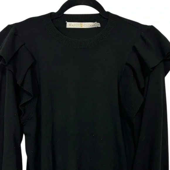Marie Oliver Remi Popover Black Ruffled Sweater Women’s size small - Picture 2 of 9